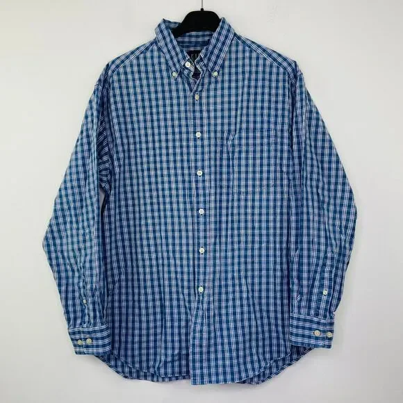 Gap Men's Medium Shirt Blue White Plaid Long Sleeve Cotton Button Up AT1 - Picture 1 of 5